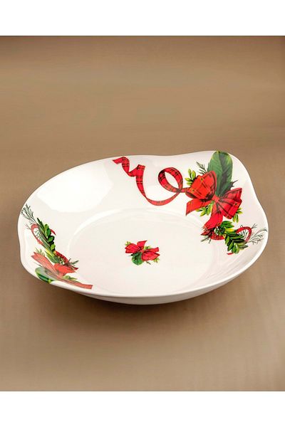 Bursa Porselen Dekor Red bow porcelain baking dish / large serving plate