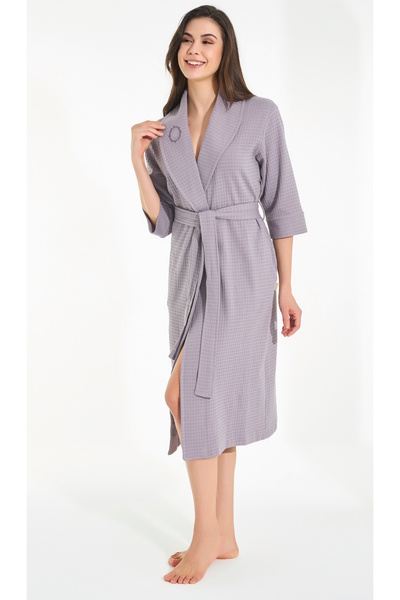 Nuşa Collar NS Embroidery Bamboo Cotton Pique Dressing Gown