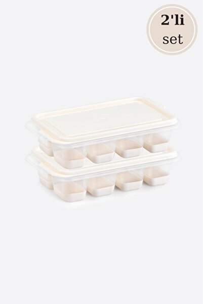 Flosoft 2’li Mini Silikon Tabanlı Kapaklı Bas Çıkar Buz Kalıbı, 8 Bölmeli Yapışmaz Buzluk 2 Adet