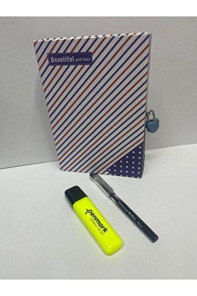 ÇilekKurdu Hatıra Günlük Defter Kilitli Kutulu,Jel Kalem Ve Fosforlu Kalem