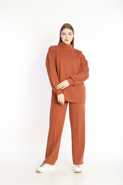 NEED LİFE Women's Cinnamon Double Cotton Fabric Hooded Comfortable Fit Stand Collar Tunic Tracksuit Set - Nd 2356