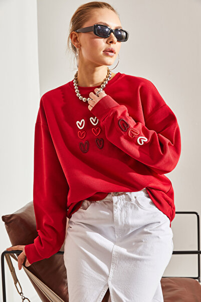Bianco Lucci Női háromszálas, magasított szívvel nyomtatott pulóver