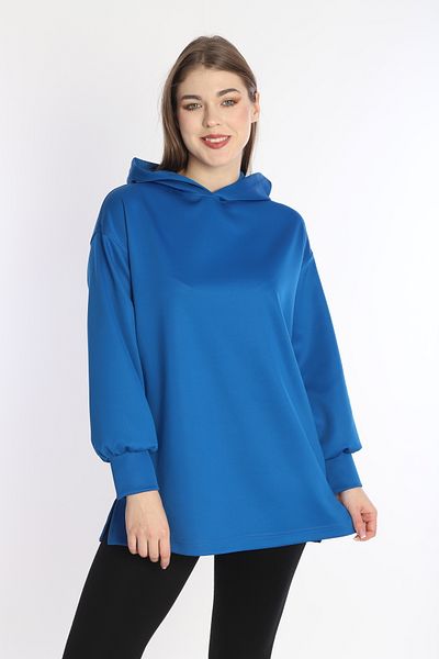 NEED LİFE Women's Saks Scuba Fabric Hooded Comfortable Fit Sweat Tunic - Nd 2355
