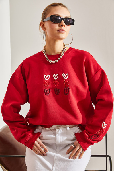 Bianco Lucci Női háromszálas, magasított szívvel nyomtatott pulóver