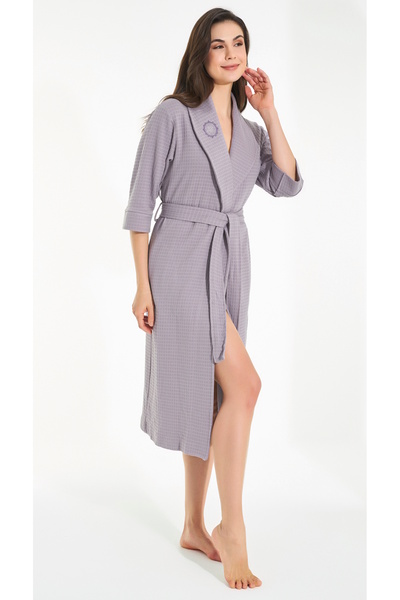 Nuşa Collar NS Embroidery Bamboo Cotton Pique Dressing Gown