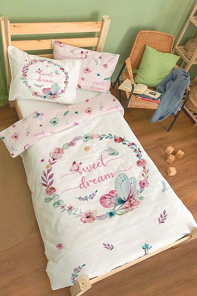 Tuğba Kuğu Organic Single Duvet Cover Set - For Baby Series - Butterfly Circle