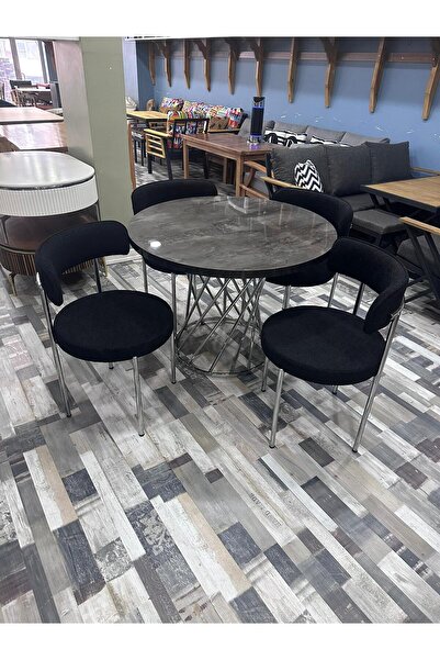 Ankara Dinç Metal Sehpa Yuvarlak Masa Sandalye Takımı Krom Ayak İrony Glos Masa