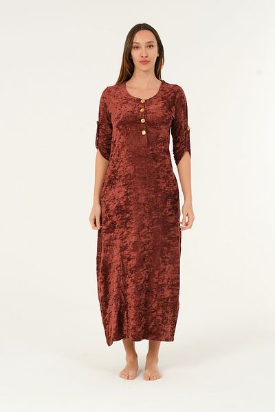 İntensive long maxi length velvet dress with buttoned pockets