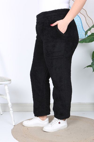 xlargebutik PLUS SIZE CLOTHING PLUSH FLEECE BLACK PANTS HIGH WAIST FULL FLEXIBLE COMFORTABLE