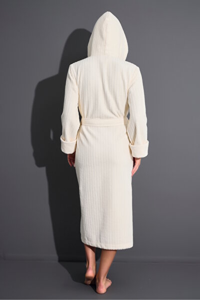 Nuşa Hooded Corded Bamboo Cotton Bathrobe