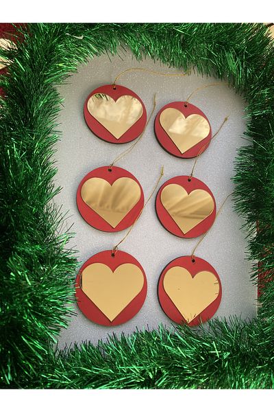 Mini Tasarım Atölyem Gold Plexi / Wooden Heart Christmas Tree Ornament Set