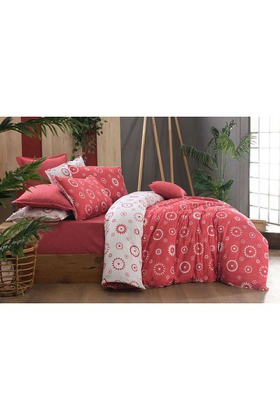 Sarev Red Merlot Fancy Poplin Double Duvet Cover Set