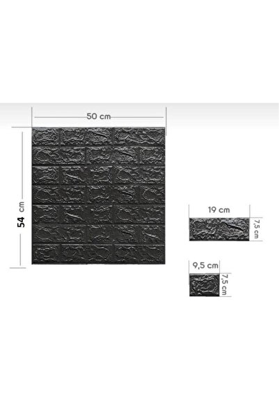 Renkli Duvarlar 50x54 Cm ( 0,27 M²) Siyah Kendinden Yapışkanlı Duvar Kağıdı Esnek Köpük Panel 3d Tuğla Desen