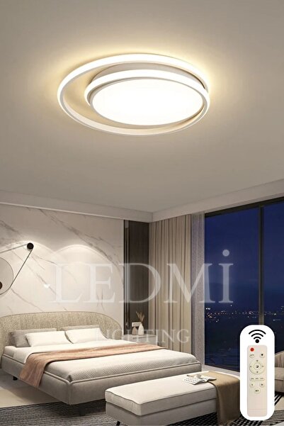 Ledmi Lighting Yuvarlak Tavan Avizesi, 3 Renk Aydınlatmalı, Kumandalı Led Avize,Modern Avize,Spor Avize,Beyaz Avize