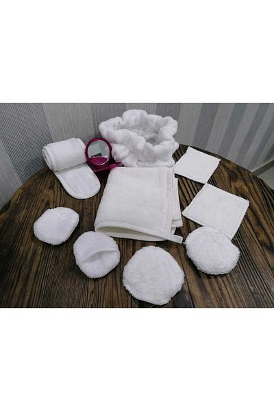 MEŞELİ TEKSTİL 9 Pieces Washable Makeup Hair Skin Eye Lip Mask Care Set with Mirror gift