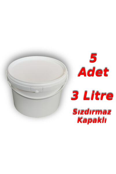 SSEPETLESENE 3 Lt Plastik Kapaklı Kova Hobi Boya Gıda Yoğurt Kovası Beyaz 5 A...