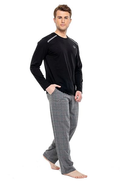 Mod Collection Cotton Crew Neck Checked Men's Pajamas Set