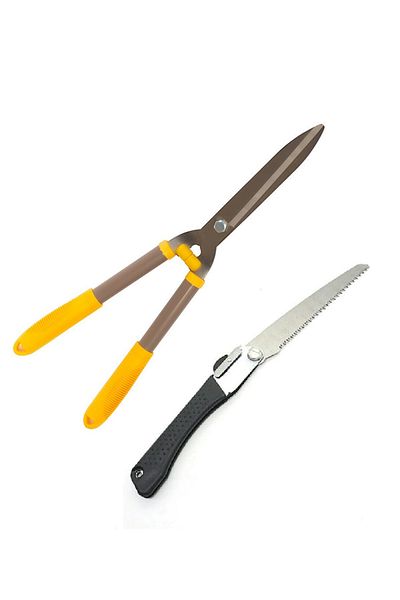 Depolife Tree Branch Trimmer Folding Saw Grass Fence Weed Cutting Garden Landscaping Wood Handle Shears 2 Piece Set
