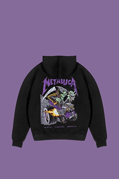 Bak Moda Metallica ljubičasta majica sa kapuljačom i crnim printom na leđima,...