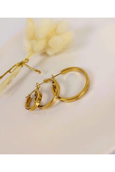 Pelek Butik Triple Hoop Steel Earrings ÇK54