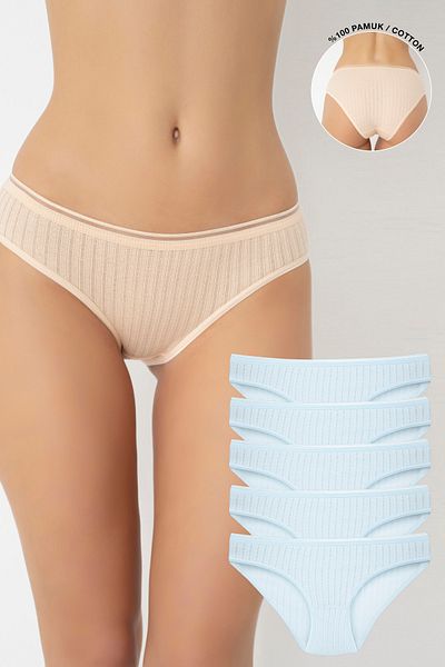 Ramior Pack of 5 100% Cotton Bikini Panties Chain Stitching Breathable Fabric