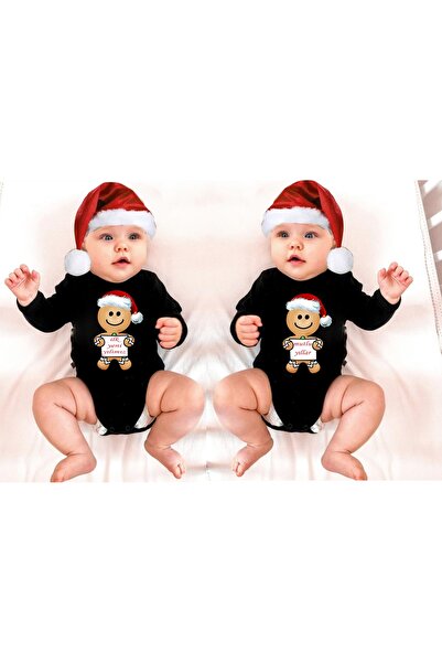 venüsdijital TWIN BABY NEW YEAR COOKIE MAN مطبوع على جسم الطفل ZIBIN (عبوتان)