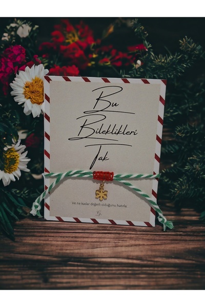 Goldesing Şans Bilekliği, Hediye, Yeşil Beyaz İp, Kar Taneli Şans Bilekliği M...