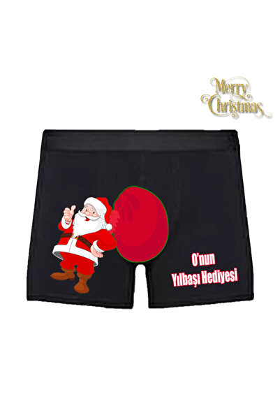 HediyeMania Yılbaşı Hediyesi Noel Babalı Siyah Espirili Erkek Boxer Pamuklu Penye