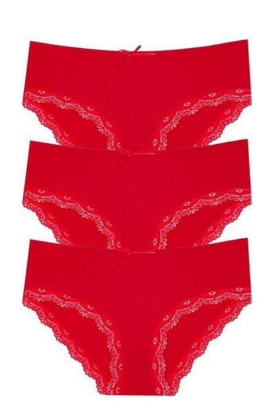 Miss Blue Moon High Waist Lace Bato New Year's Special Collection Red Panties 3-Piece 555