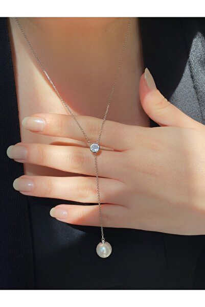 Owentis قلادة فضية اللؤلؤ واللمعان مرصعة باللؤلؤ واللؤلؤ - لا تشويه -