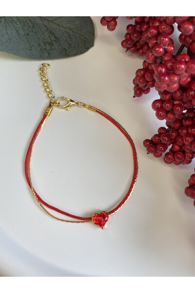 Hillshine Kalpli Kırmızı İp ve Zincirli Bileklik