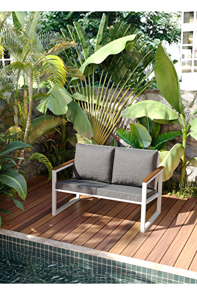 AVVİO Yasemin 2 Lİ Balkon, Bahçe, Cafe - Metal Kanepe Koltuk(YIKANABİLİR KILIF