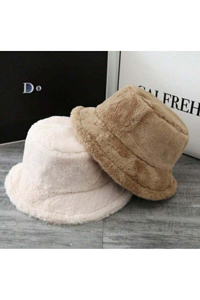 GYES Women's Plush Bucket Hat Set of 2 White - Milky Brown