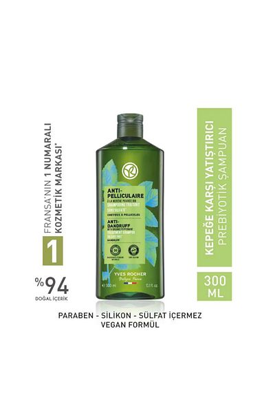 Yves Rocher Prebiotic Shampoo - Anti Pelliculaire Against Dandruff, Pomegranate Shell and Organic Mint, Agave 300 ml