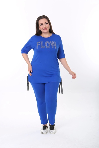 ModaSehle Kadın Mavi Yazlık Viskon Flow Taşlı Eşofman Takımı