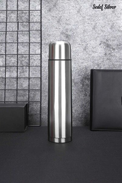 SEDEF SİLVER Bardaklı Kapak 750 ml Paslanmaz Çelik Aç Kapat Düğmeli Paslanmaz...