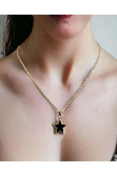 Mixperi Black Star Motif Zircon Stone Necklace Black Star Patterned Necklace