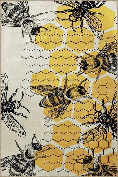 Rugs Modern Halı Sarı Bej Temalı Kovan ve Arı Desenli Kreatif Modern Dekorati...