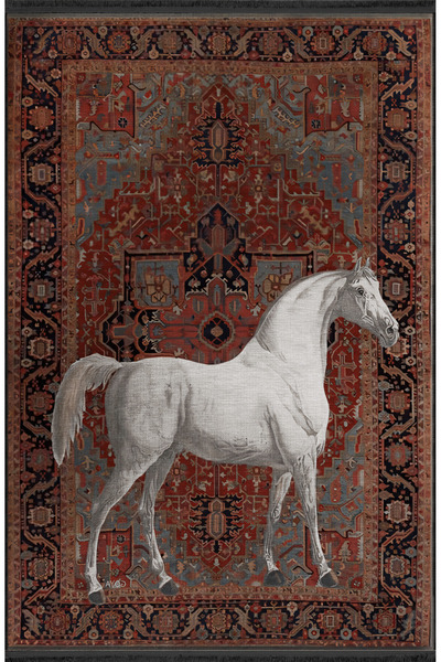 Rugs Modern Halı Koyu Ton Motifli Bej Asil At Desenli Kreatif Modern Dekorati...