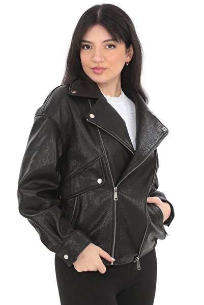 fatih yek deri & kürk Kadın Hakiki Deri Jumbo Kısa Deri Mont/Ceket