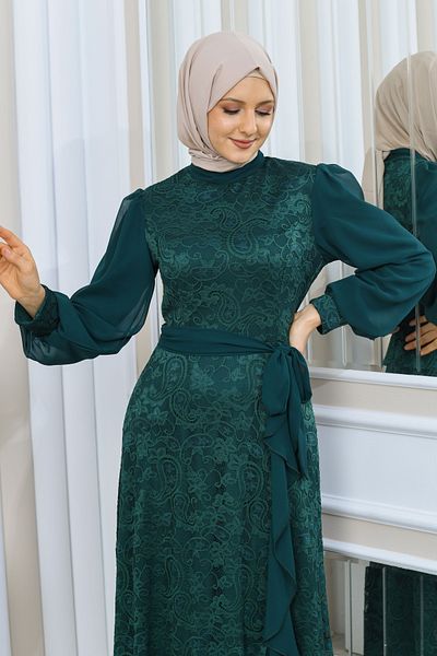 Matik Abiyem Lycra Guipure Lace Chiffon Design Hijab Dress Evening Dress