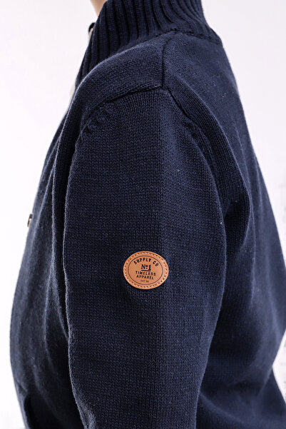 Matte BRUSEL BOY'S ORANJ ZIPPERED NAVY BLUE POCKET Knitwear Cardigan