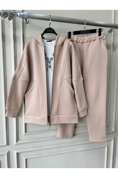 Arden Scarf Three Thread Raised Hooded Zipper Top-Bottom Set