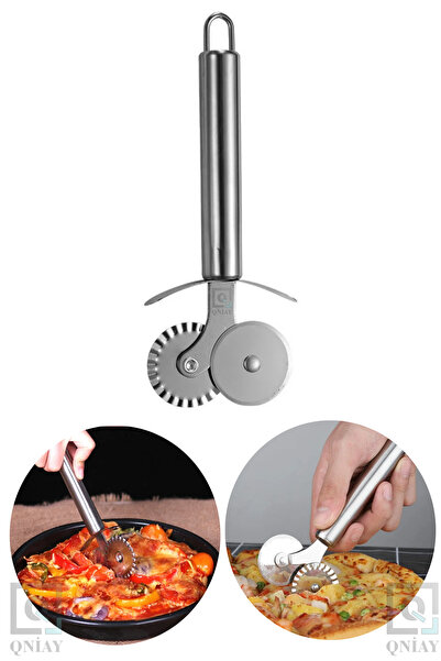 QNİAY Pratik Çelik Çift Başlıklı Pizza Mantı Hamur Kesici Kesme Bıçağı Hamur ...