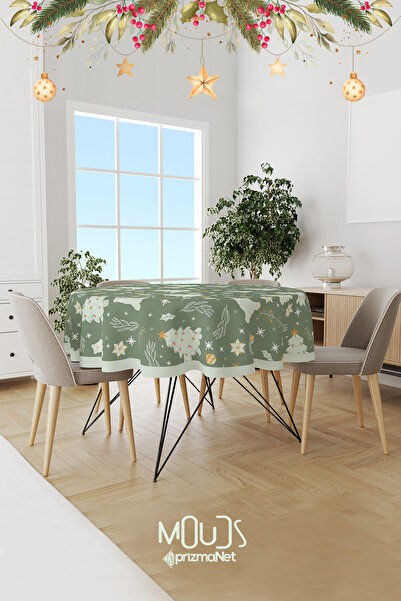 Moud's عيد الميلاد منقوشة - مفرش طاولة دائري من جلد الغزال الكاكي بدون رعاية