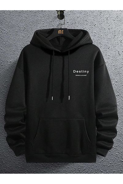 SUNFREE Суитшърт Destiny Believe Yourself - черен с щампа и дебела качулка