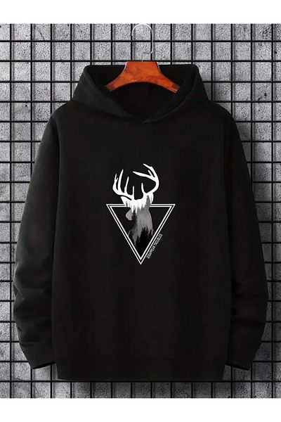 Boi Hanorac Prism Deer - Hanorac gros supradimensionat cu imprimeu negru