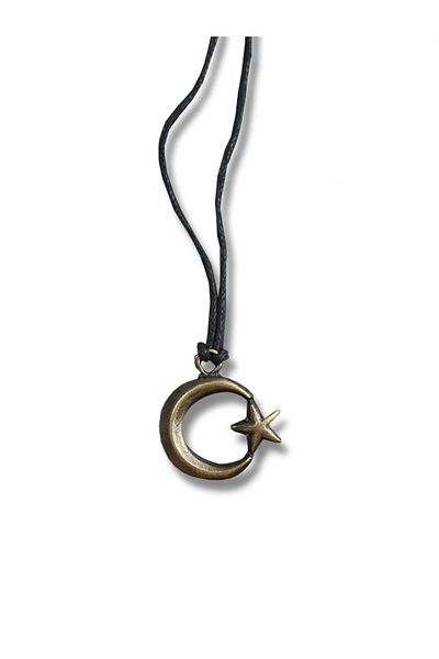 EZG Business Unwritten Moon Star Turkish Flag Model Leather String Design Necklace