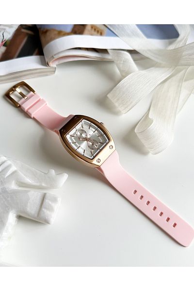 Navimarine Rectangle Case Pink Silicone Cord Women's Wristwatch