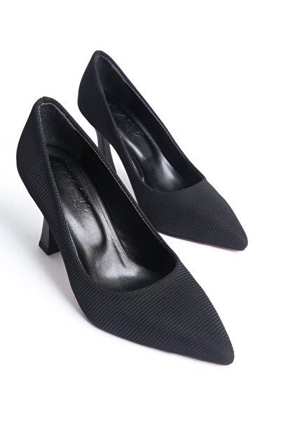 öz se shoes Μαύρα ριγέ γυναικεία παπούτσια με τακούνι